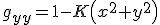 LaTeX: g_{yy} =1 - K\left( x^2 + y^2\right) 